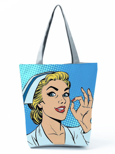 Cartoon Nurse Printed Handbag
