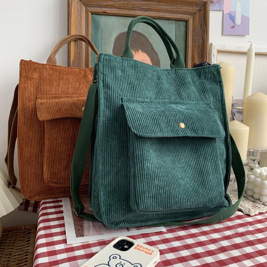 Corduroy Shoulder Bag Women Vintage Shopping Bags